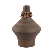 12" Tutwell Small Vase With Wood Beads, Brwn