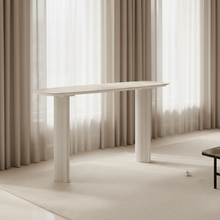 60"catalina Travertine&fluted Wood Console Tble/kd