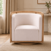 Dove White Rattan Swivel Accent Chair