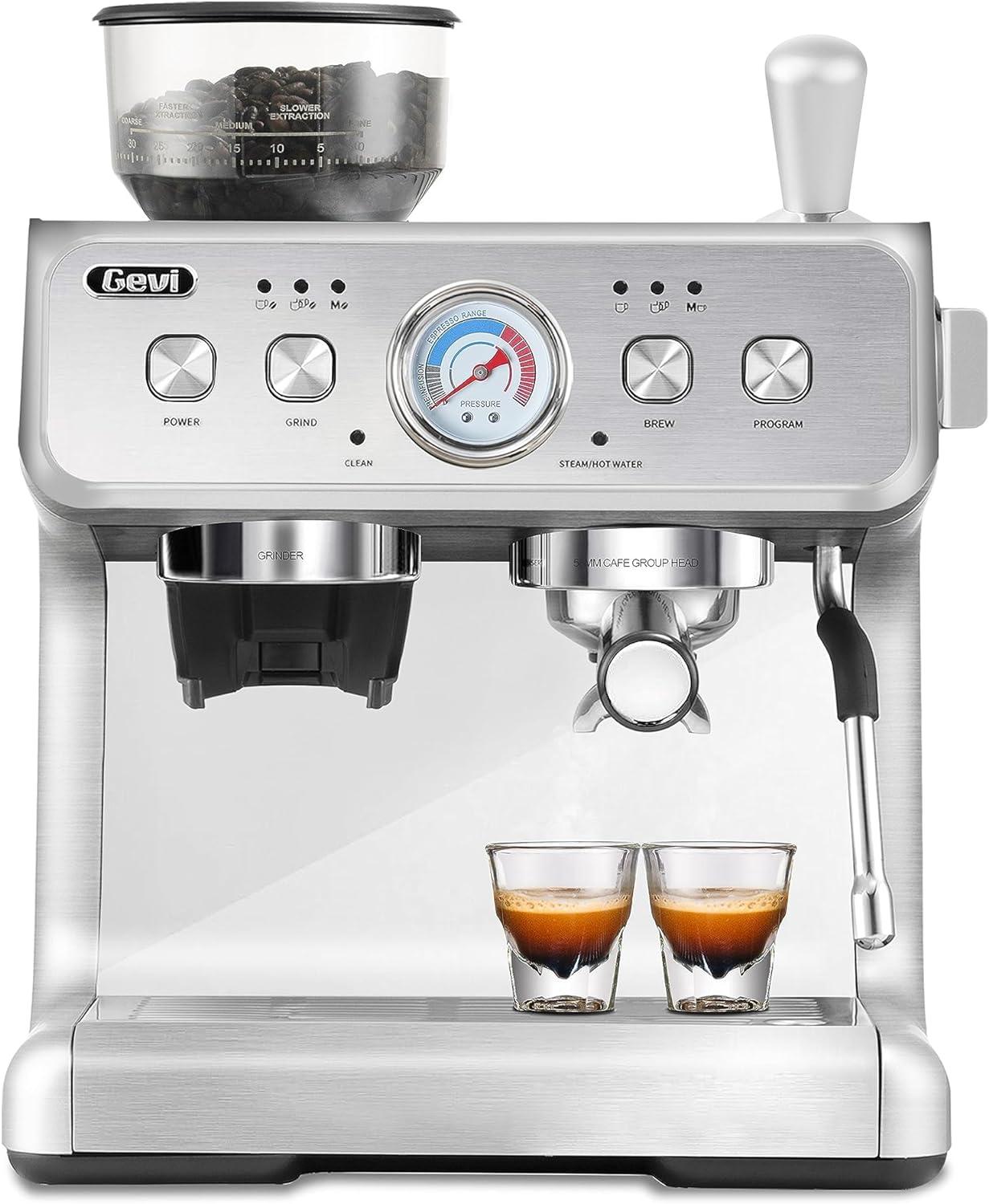 Gevi 20Bar Semi Automatic Espresso Machine With Grinder Steam Wand All in  One Espresso Maker Latte Machine for Home Dual Heating System