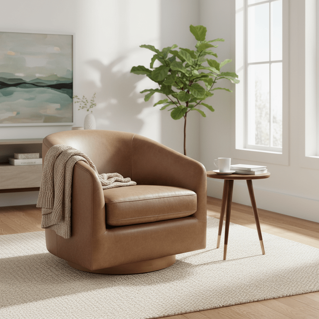 OSCY LEATHER SWIVEL CHAIR - Al Rugaib Furniture