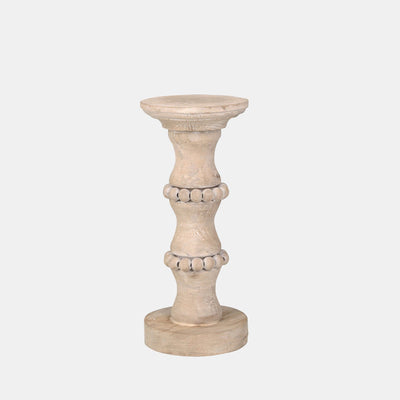 WOODEN 11" BANDED BEAD CANDLE HOLDER (6627080470624)