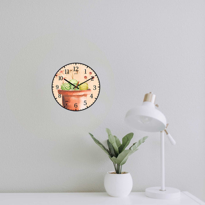 Wall Clock Decorative watercolor cactus pot Battery Operated -LWHSWC30B-C51 (6622832918624)
