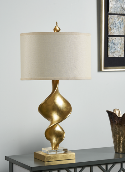 SUMMIT TABLE LAMP  34''HT.,RESIN&CRYSTAL  GOLD LEA (4494506000480)