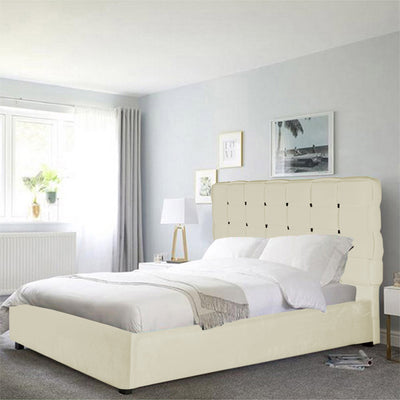 In House Al - Shaba Swedish Wood Bed With Velvet Upholstered Modern vertical slats Without Mattress  -  Dark Beige -  200*100cm (6613364146272)
