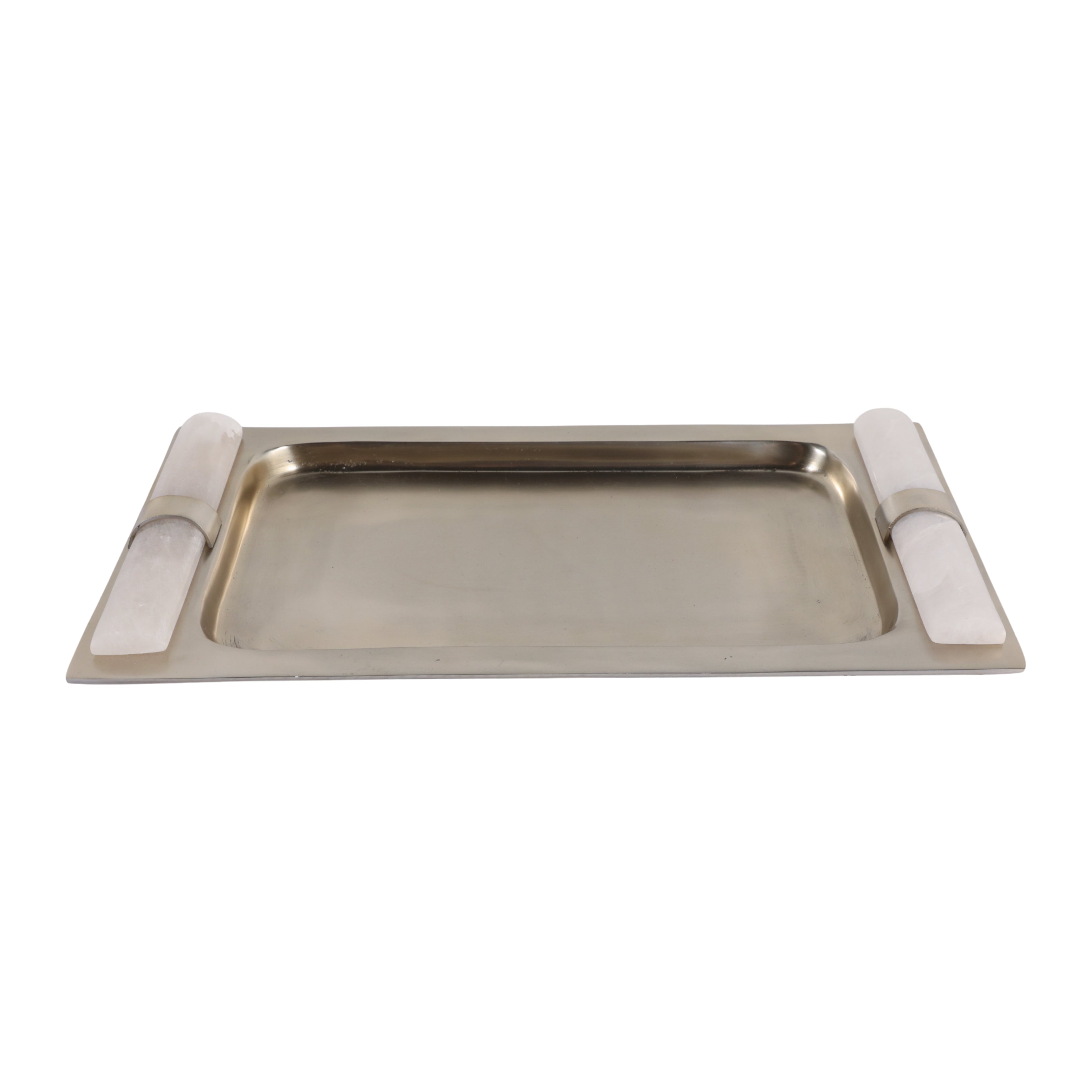 16X9" ASCEND ALABASTER AND METAL TRAY, SIL