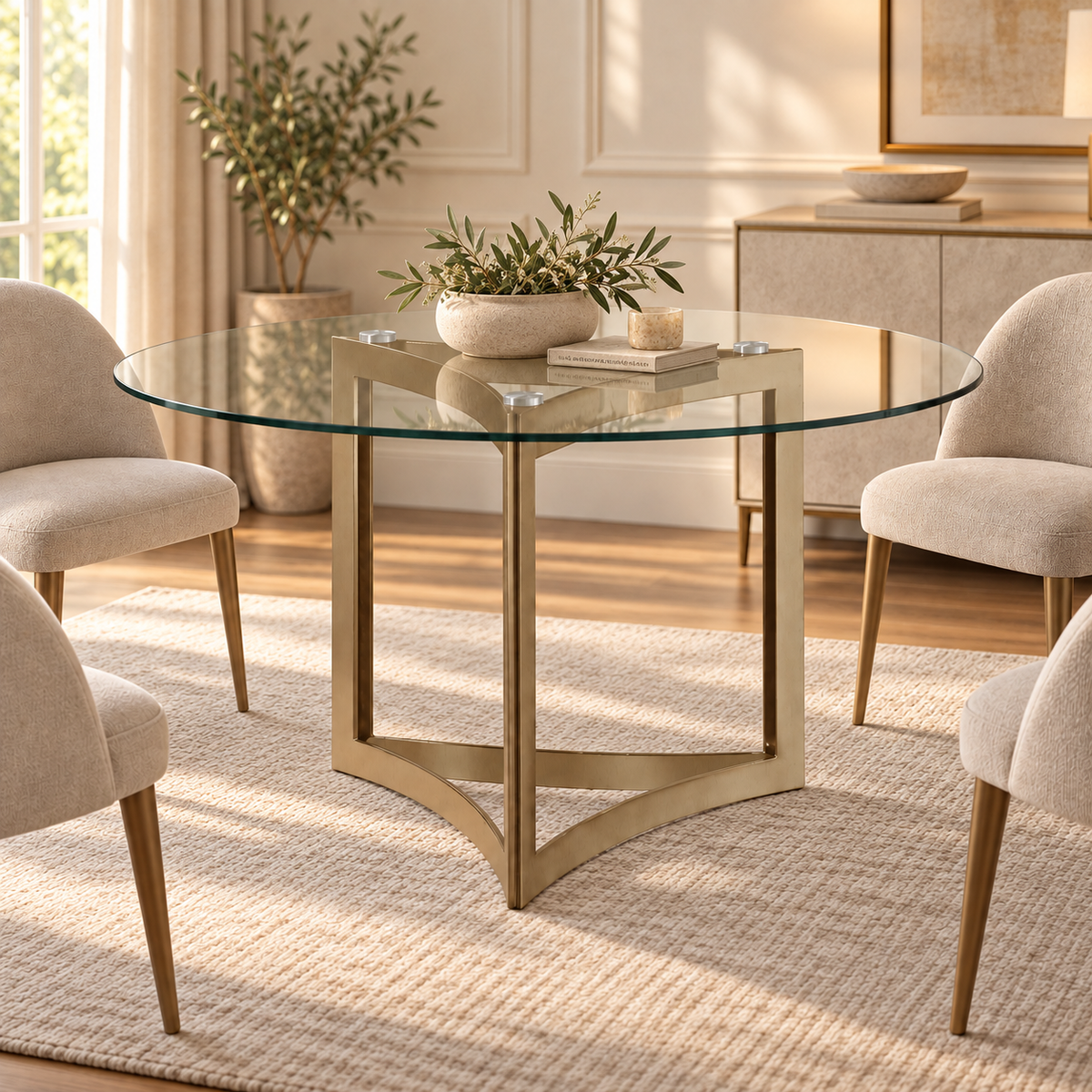 Alexa Dining Table Gold Base and 130 CM Round Clear Glass