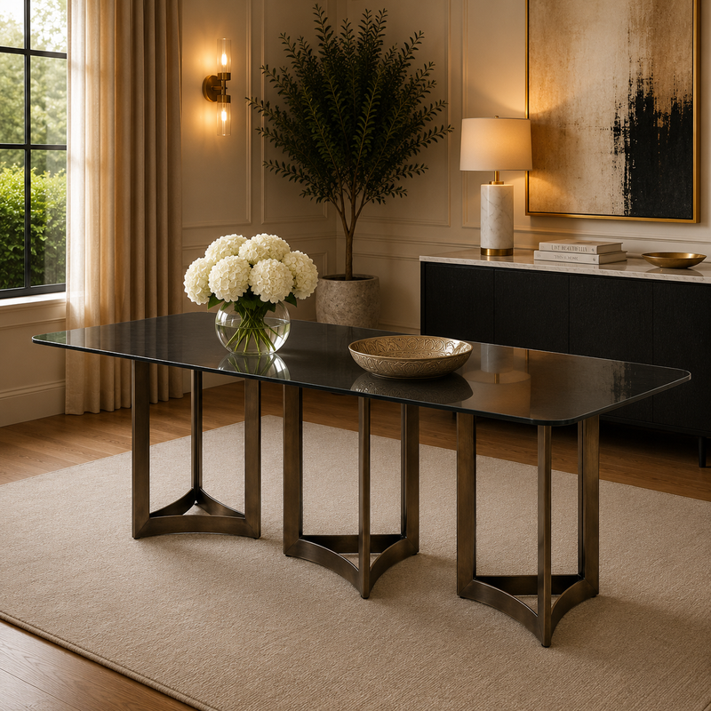 Alexa Dining Table Bronze Base and 350 CM Gray Glass