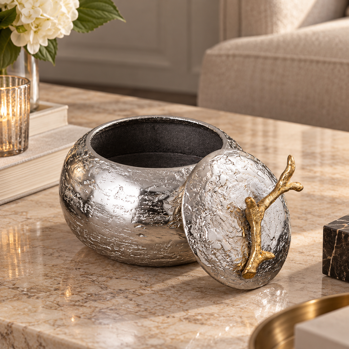 Gold Branch Pedestal Jar - Small