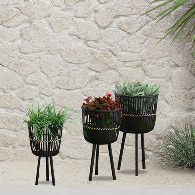 S/3 BAMBOO FOOTED PLANTERS 11/13/15, BLACK