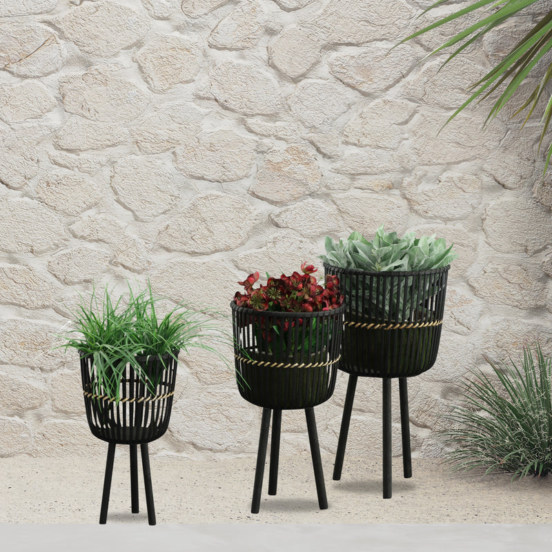 S/3 BAMBOO FOOTED PLANTERS 11/13/15, BLACK