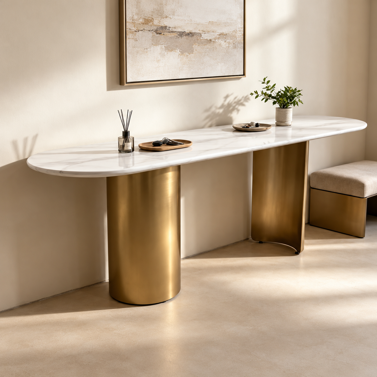Twirl White Gold Bar Table - 152 Cm