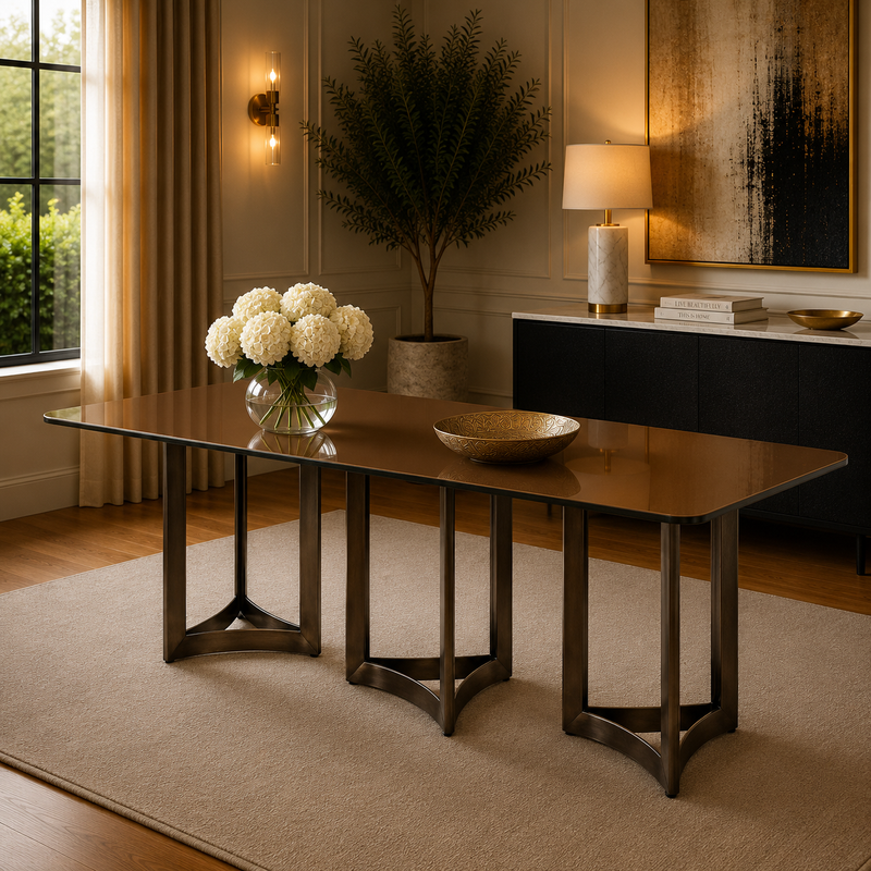 Alexa Dining Table Bronze Base and 240 CM Gold Glass