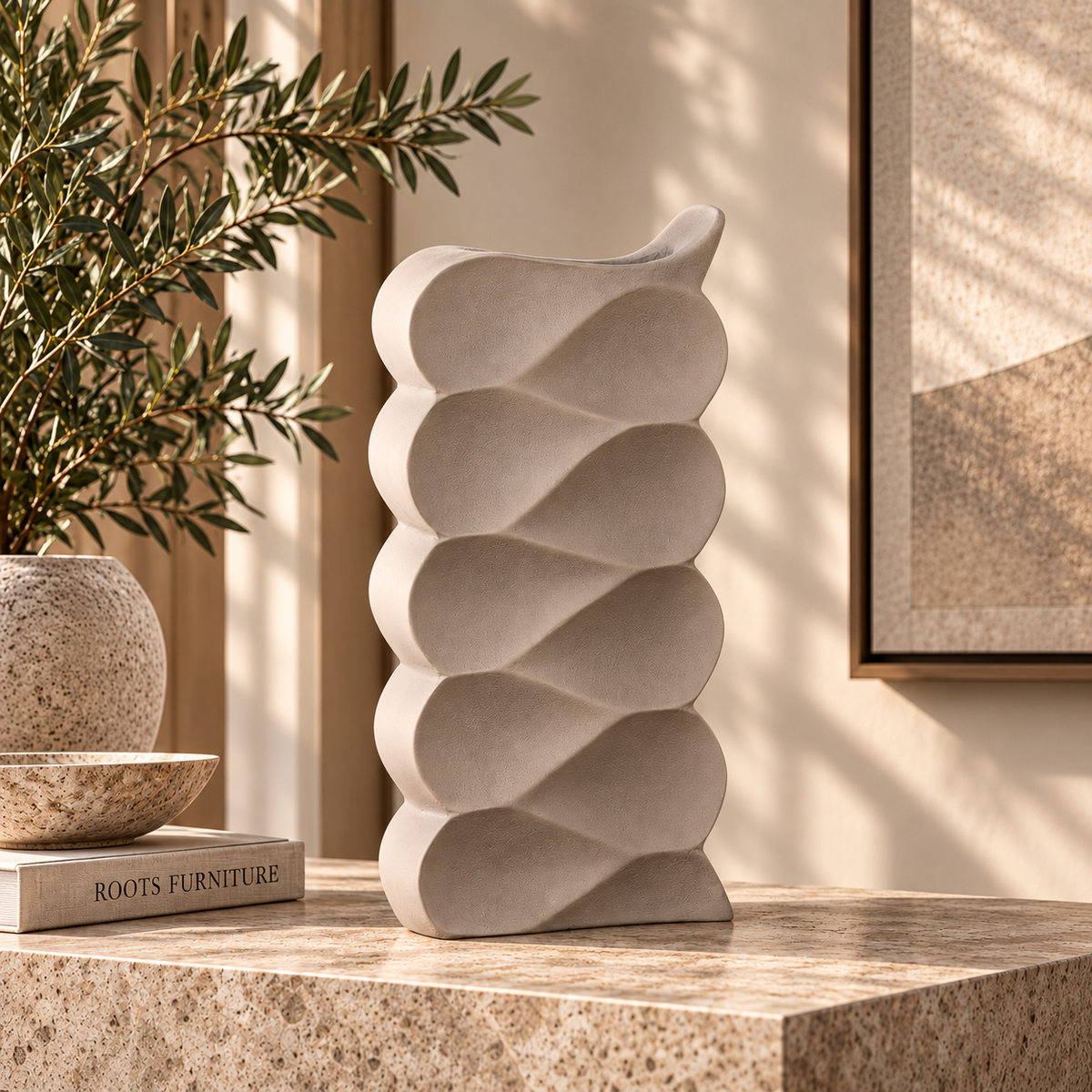 Modern Ribbed Ceramic Vase - Small