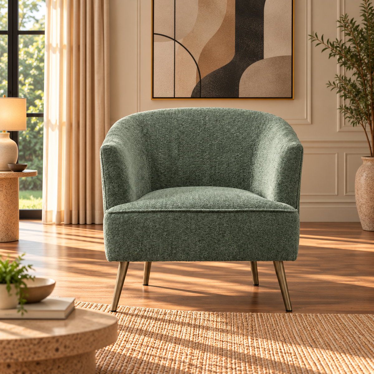 Gabriel Beige Accent Chair - Green