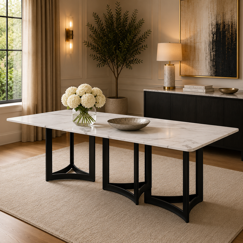 Alexa Dining Table Black Base and 395 CM White Marble