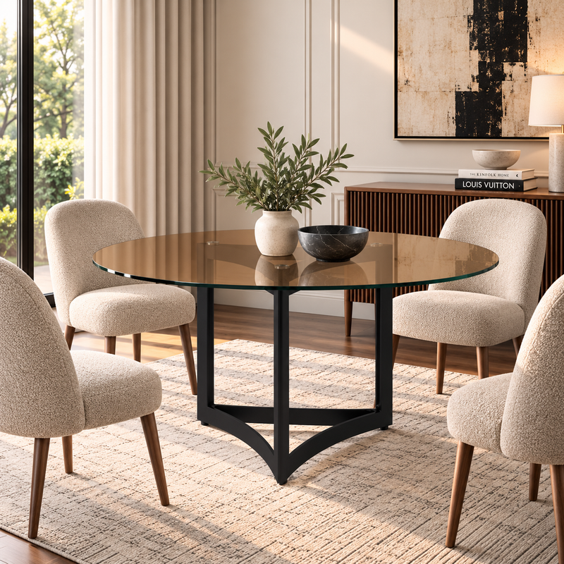 Alexa Dining Table Black Base and 130 CM Round Gold Glass