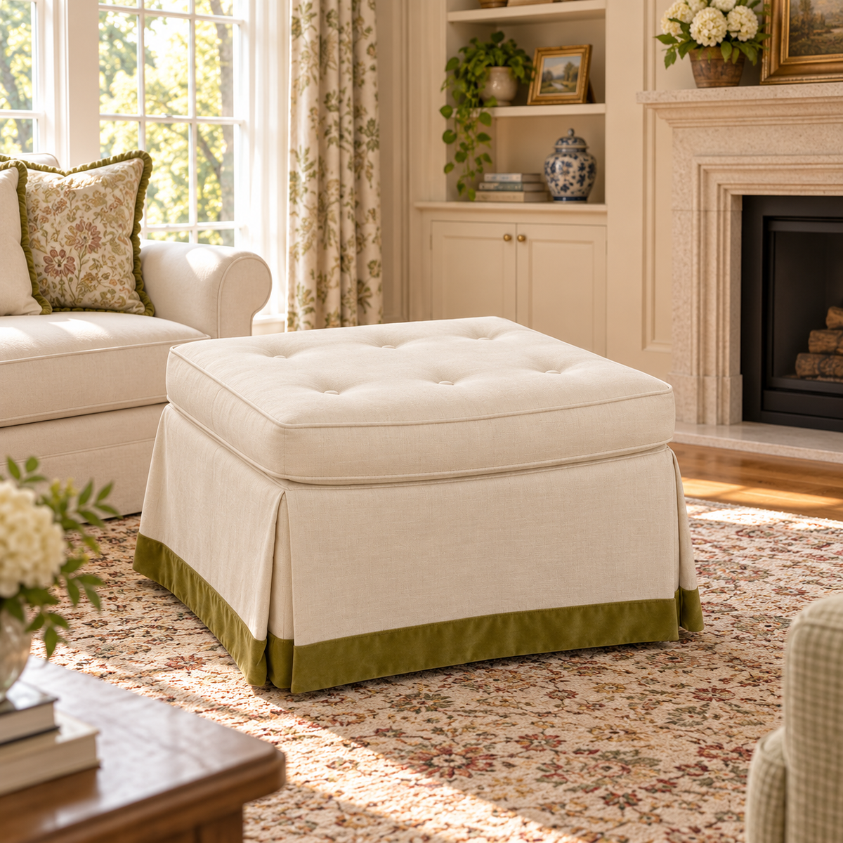 Alpine Retreat White Ottoman