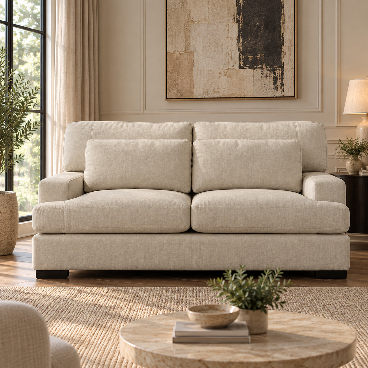 Rodeo Loveseat With 2 Bolster Pillows In Grey - Beige