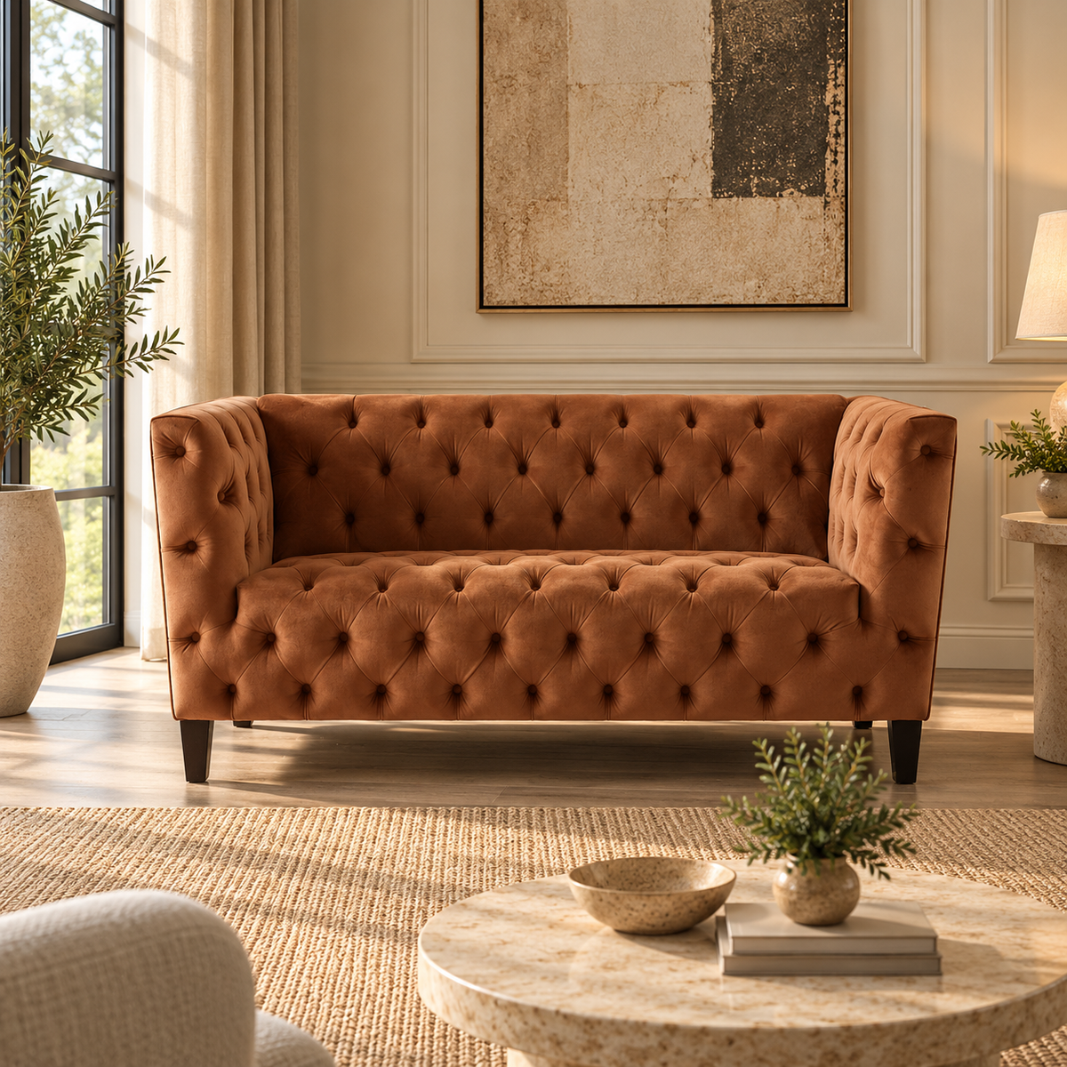 Tuft 2 Seater Loveseat (158cm) - Wheat