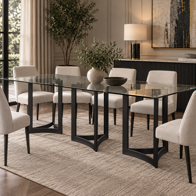 Alexa Dining Table Black Base and 295 CM Clear Glass