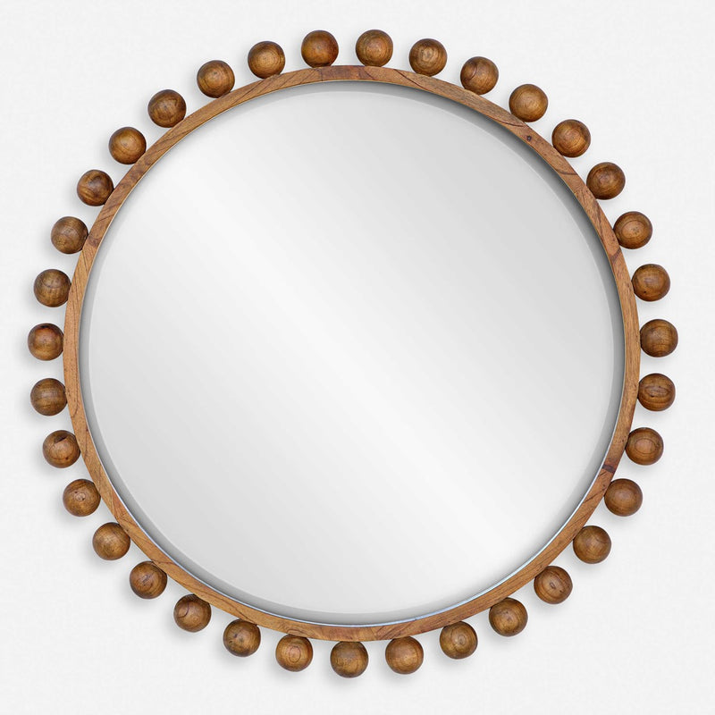 Cyra Wood Round Mirror, Walnut