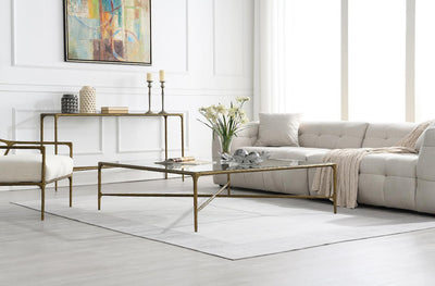 Square Gold Coffee Table with Glass Top