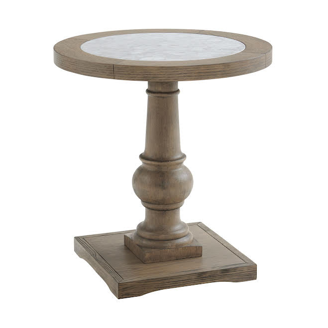White Marble Top Grayish Brown Round Side Table