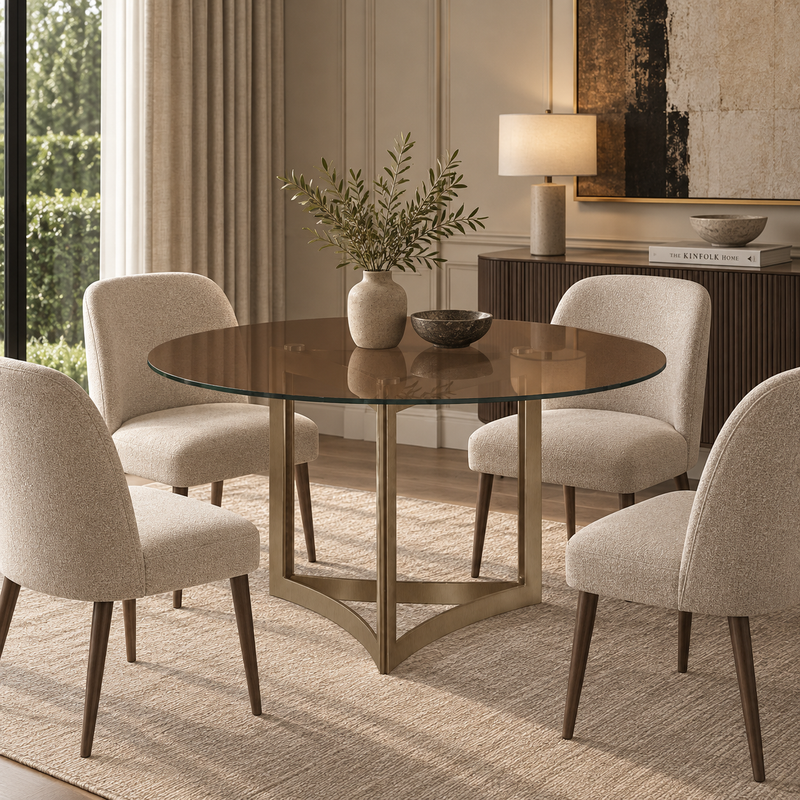 Alexa Dining Table Gold Base and 180 CM Round Gold Glass