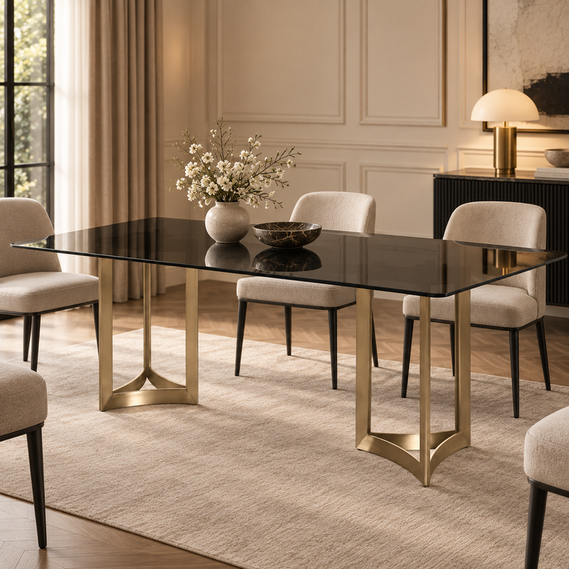 Alexa Dining Table Gold Base and 200 CM Black Glass