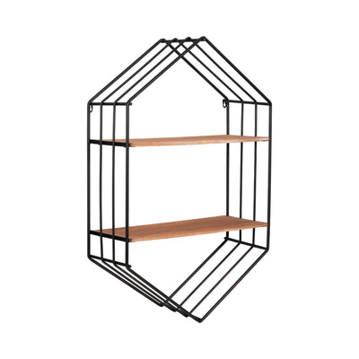 METAL/WOOD 20 HEXAGON SHELF, BROWN/BLACK