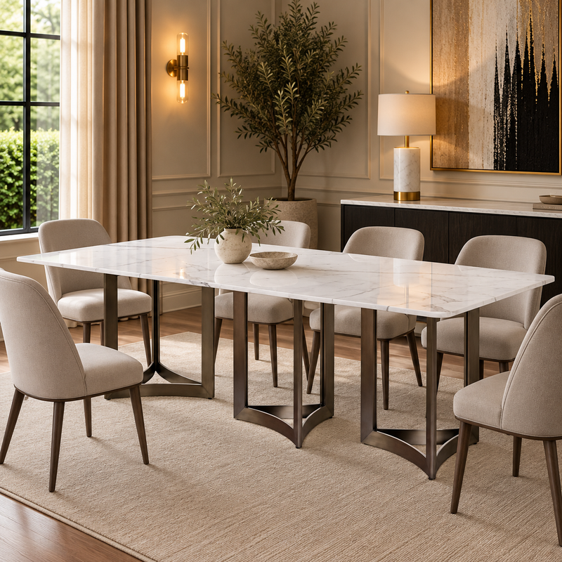 Alexa Dining Table Bronze Base and 240 CM White Marble