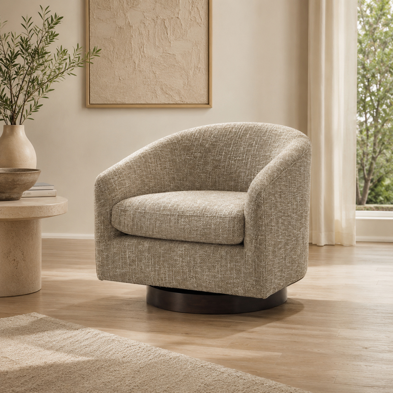 Sola Printed Beige Accent Chair