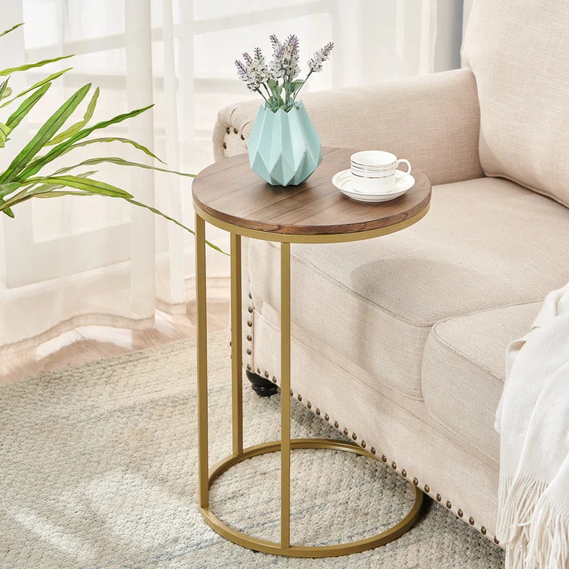 Royal | ElmEdge Side Table with Steel & Wood Structure - Brown & Gold - 35×55 cm