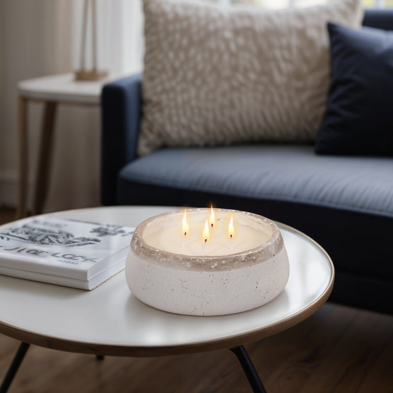 10" 35 Oz Wood Sage & Sea Salt Bowl Candle, Ivory - Al Rugaib Furniture