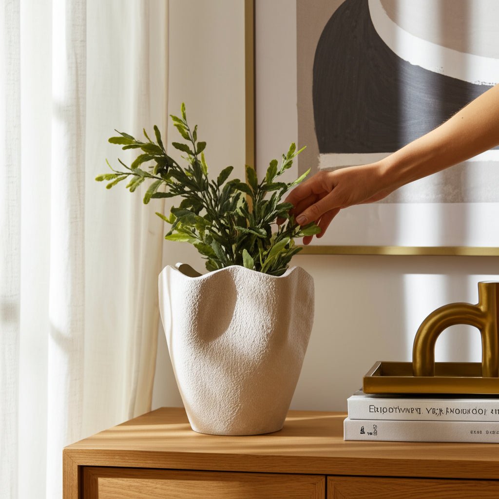 10" ABSTRACT TEXTURED TERRACOTTA VASE, IVORY Vases and Jars| Sagebrook Home