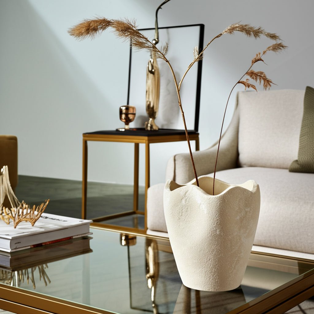 10" ABSTRACT TEXTURED TERRACOTTA VASE, IVORY Vases and Jars| Sagebrook Home