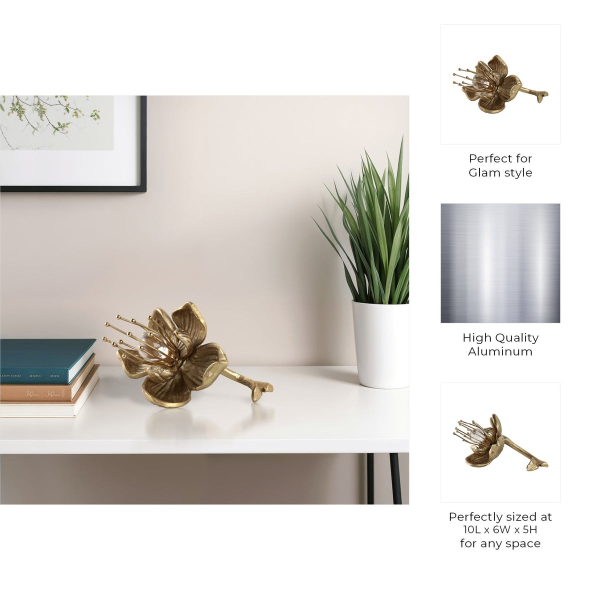 10" Addie Metal Flowers, Gold Table Decors| Sagebrook Home