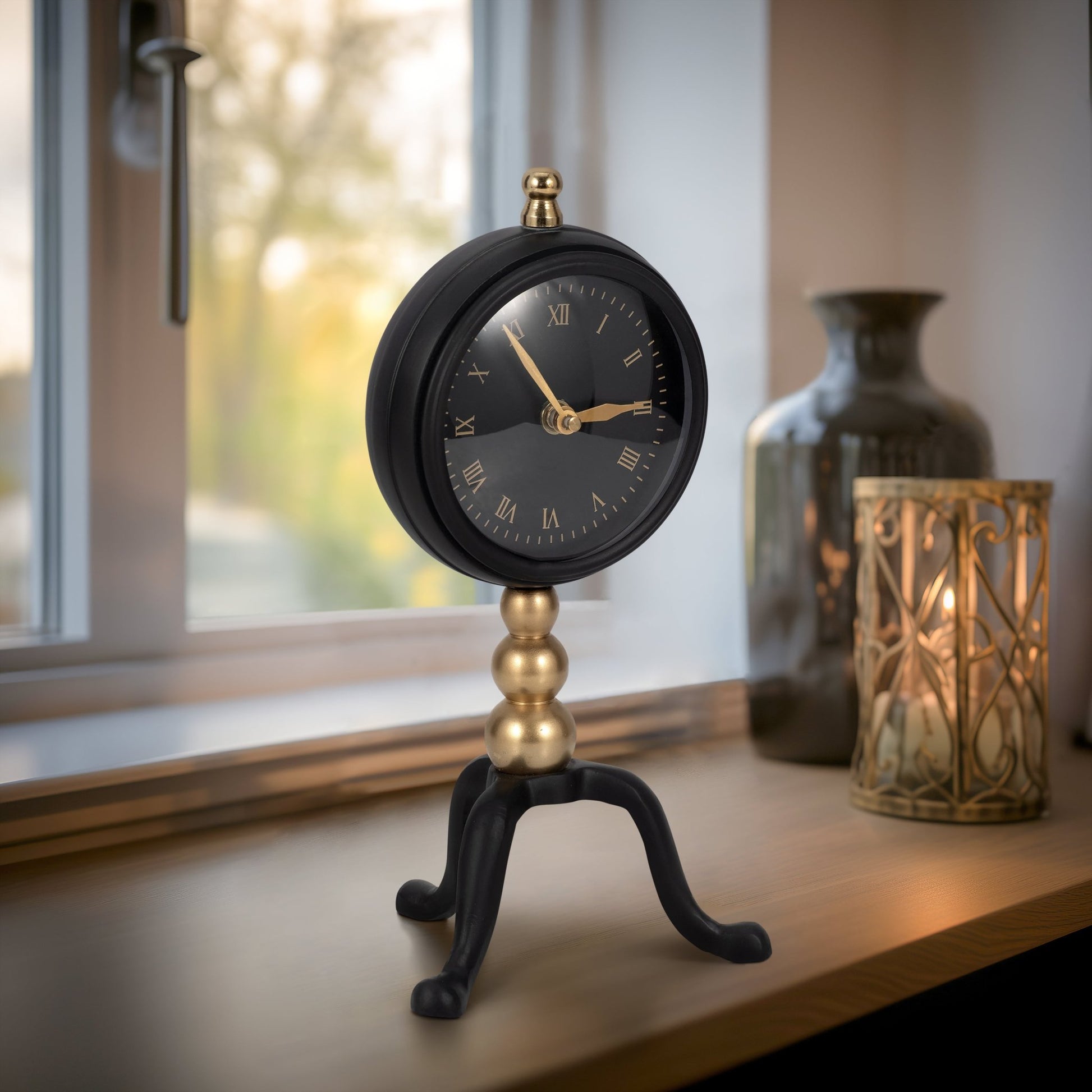 10" Addison Gold And Black Desk Clock Table Decors| Sagebrook Home