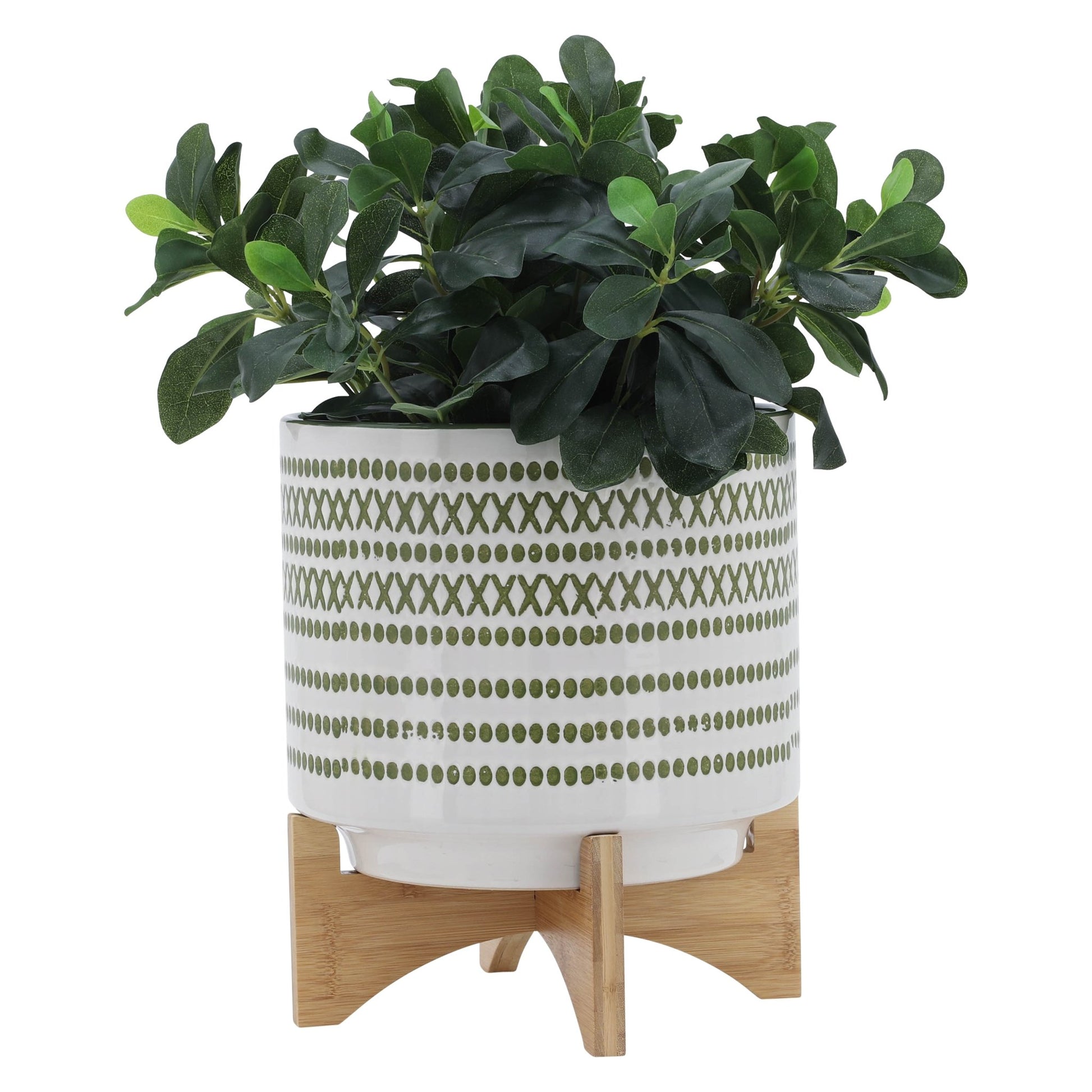 10" AZTEC PLANTER W/ WOOD STAND, OLIVE Outdoor Planters| Sagebrook Home
