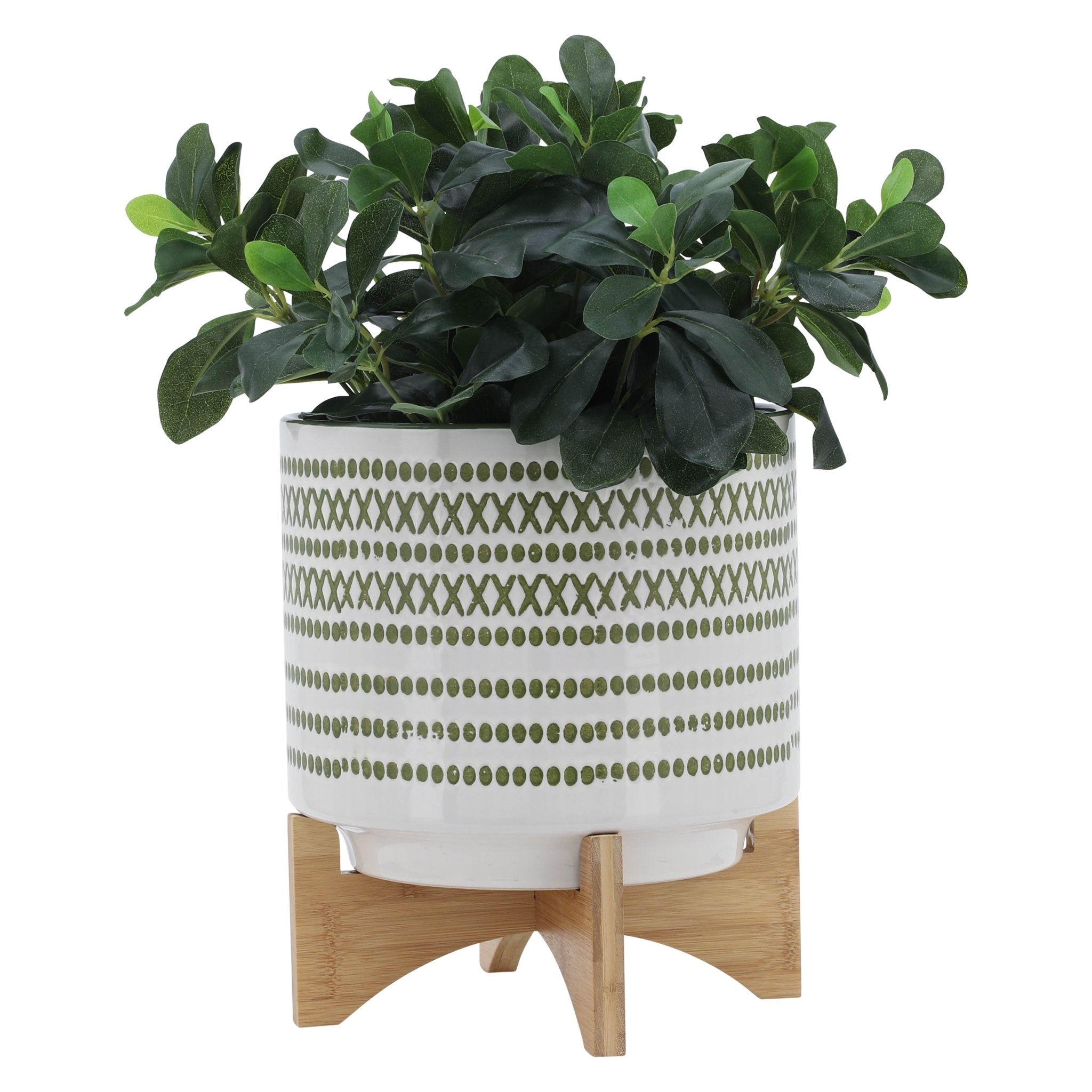 10" AZTEC PLANTER W/ WOOD STAND, OLIVE Outdoor Planters| Sagebrook Home