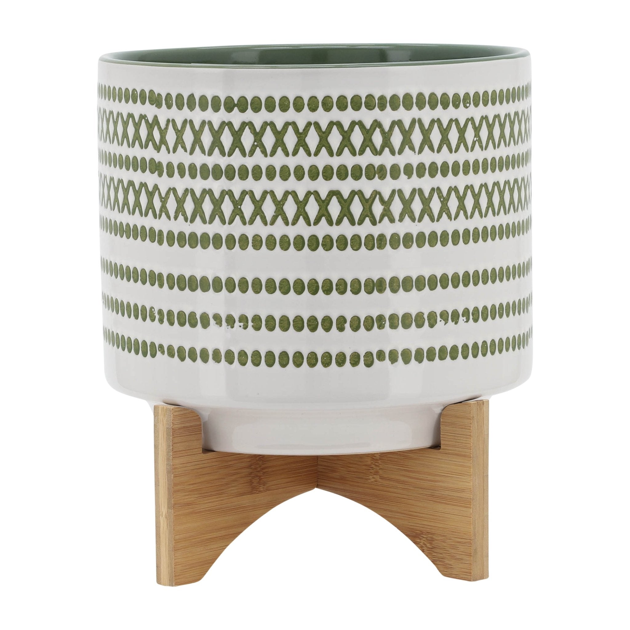 10" AZTEC PLANTER W/ WOOD STAND, OLIVE Outdoor Planters| Sagebrook Home