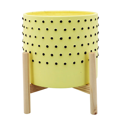 10" DOTTED PLANTER W/ WOOD STAND, YELLOW - Al Rugaib Furniture