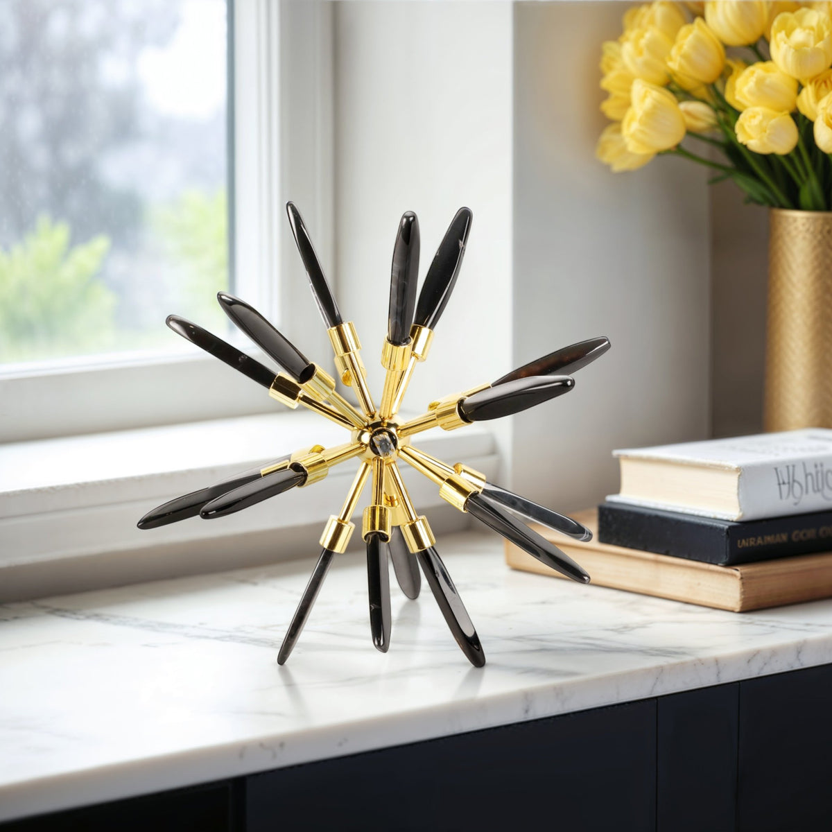10" Fiona Large Black Stone Starburst Statuary Kd Table Decors| Sagebrook Home