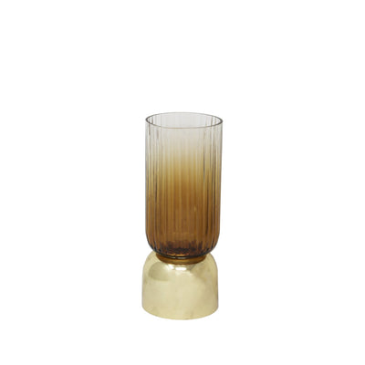10" GLASS HURRICANE W/METAL BASE, AMB - Al Rugaib Furniture