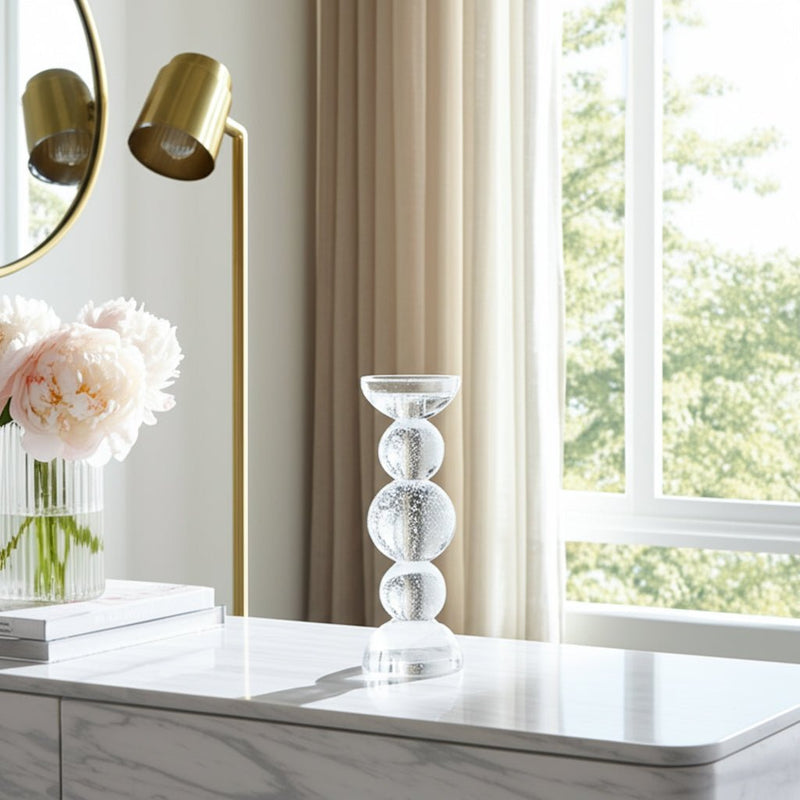 10" MULTI BUBBLE CRYSTAL CANDLE HOLDER W/ TAPER, C - Al Rugaib Furniture