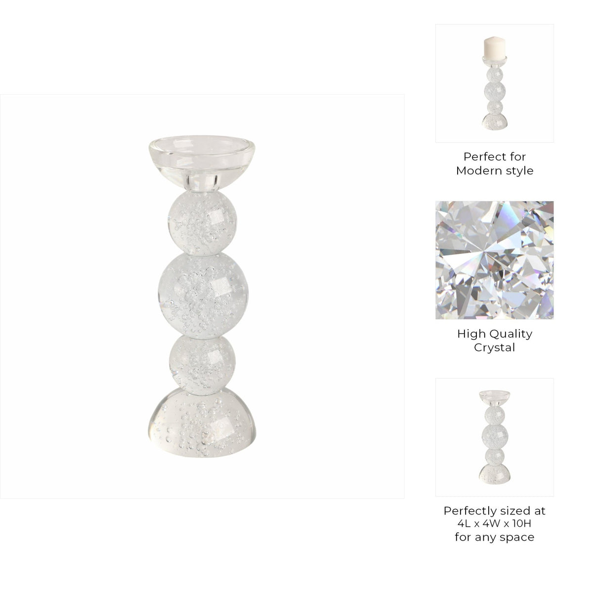 10" MULTI BUBBLE CRYSTAL CANDLE HOLDER W/ TAPER, C Candle Holders| Sagebrook Home