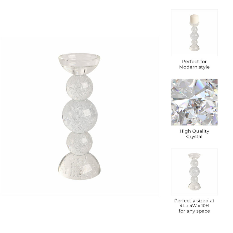 10" MULTI BUBBLE CRYSTAL CANDLE HOLDER W/ TAPER, C - Al Rugaib Furniture
