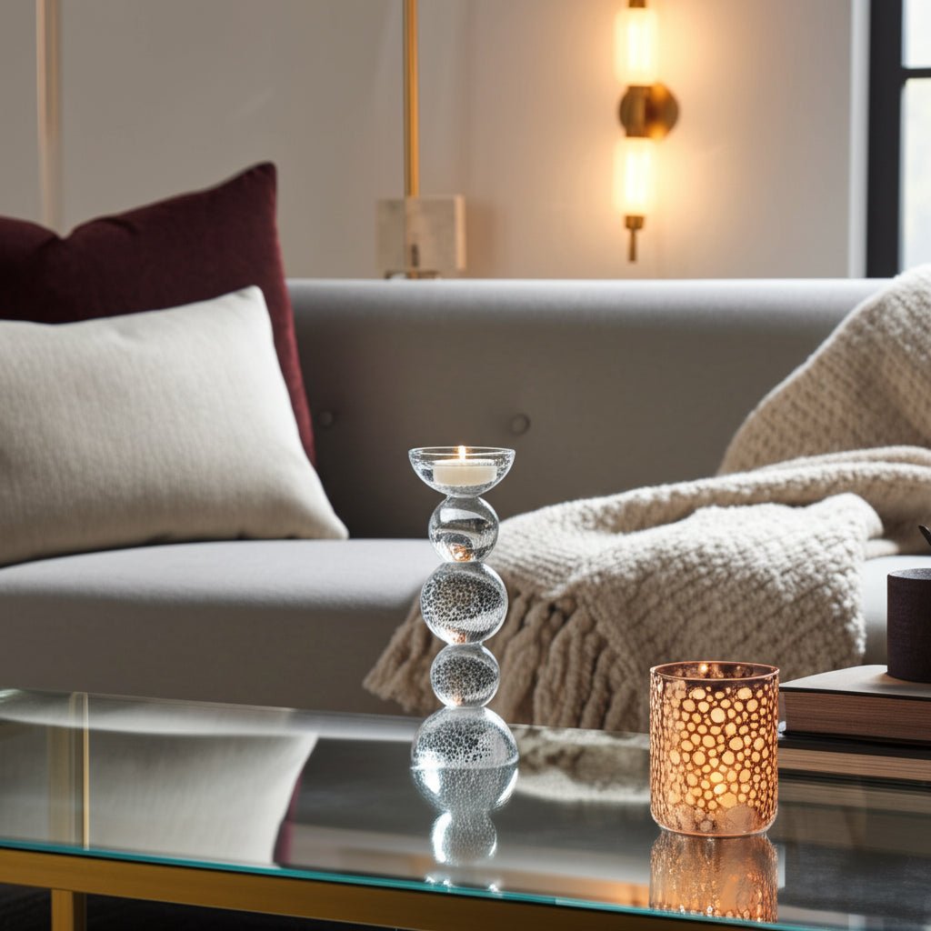 10" MULTI BUBBLE CRYSTAL CANDLE HOLDER W/ TAPER, C Candle Holders| Sagebrook Home
