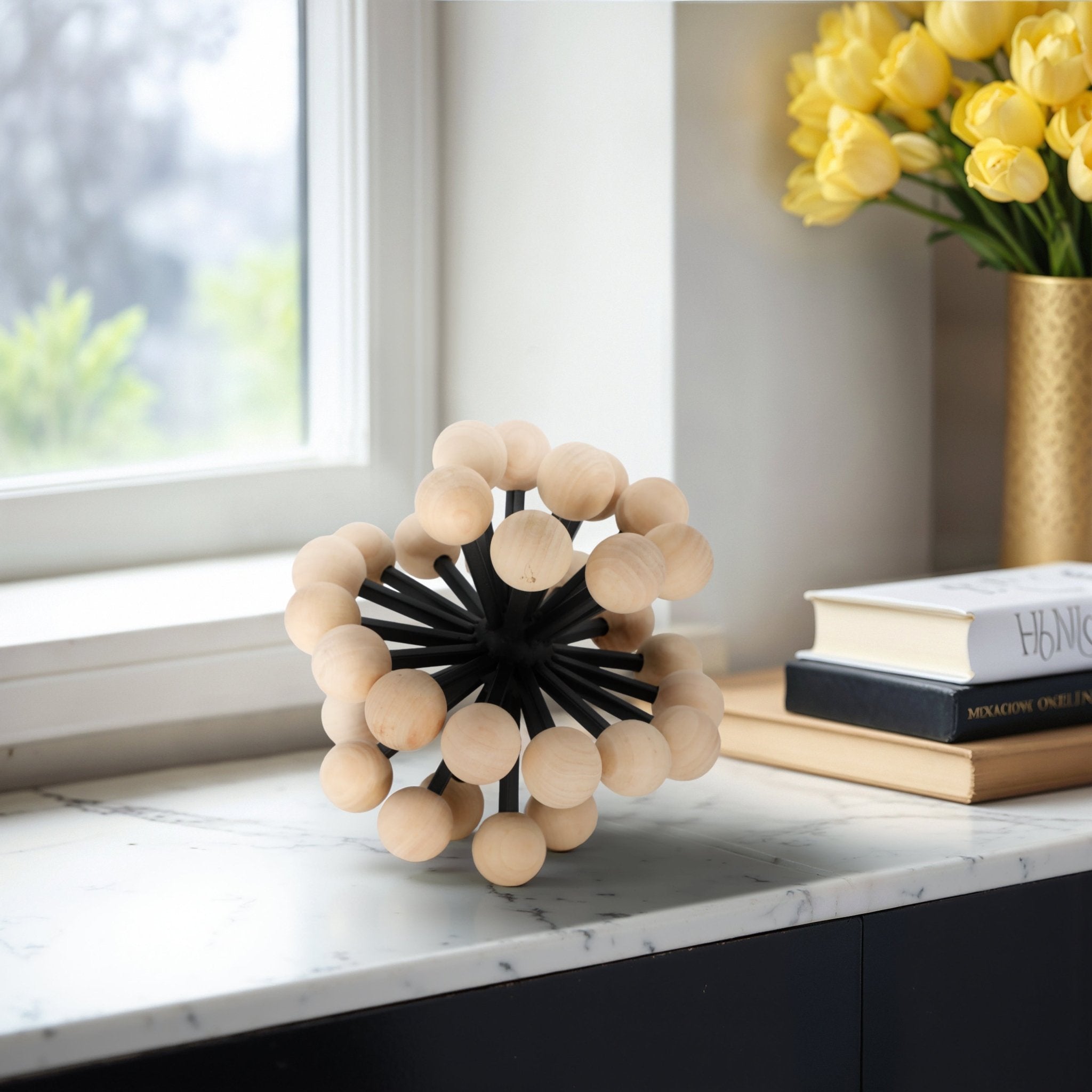 10" Orb With Wooden Knobs, Black/natural Table Decors| Sagebrook Home
